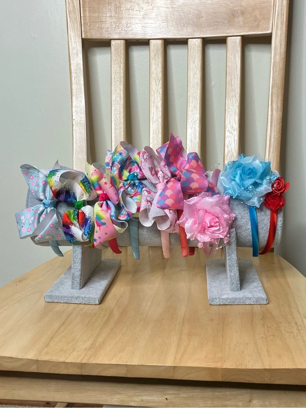 Bundle of girls headbands and headband holder